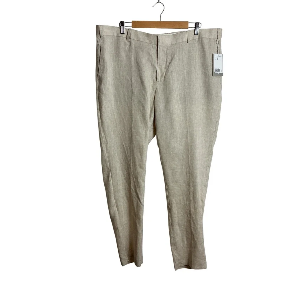 H&M Size 46R Natural 100% Linen‎ Slim Fit Men's Suit Pants NEW Lightweight